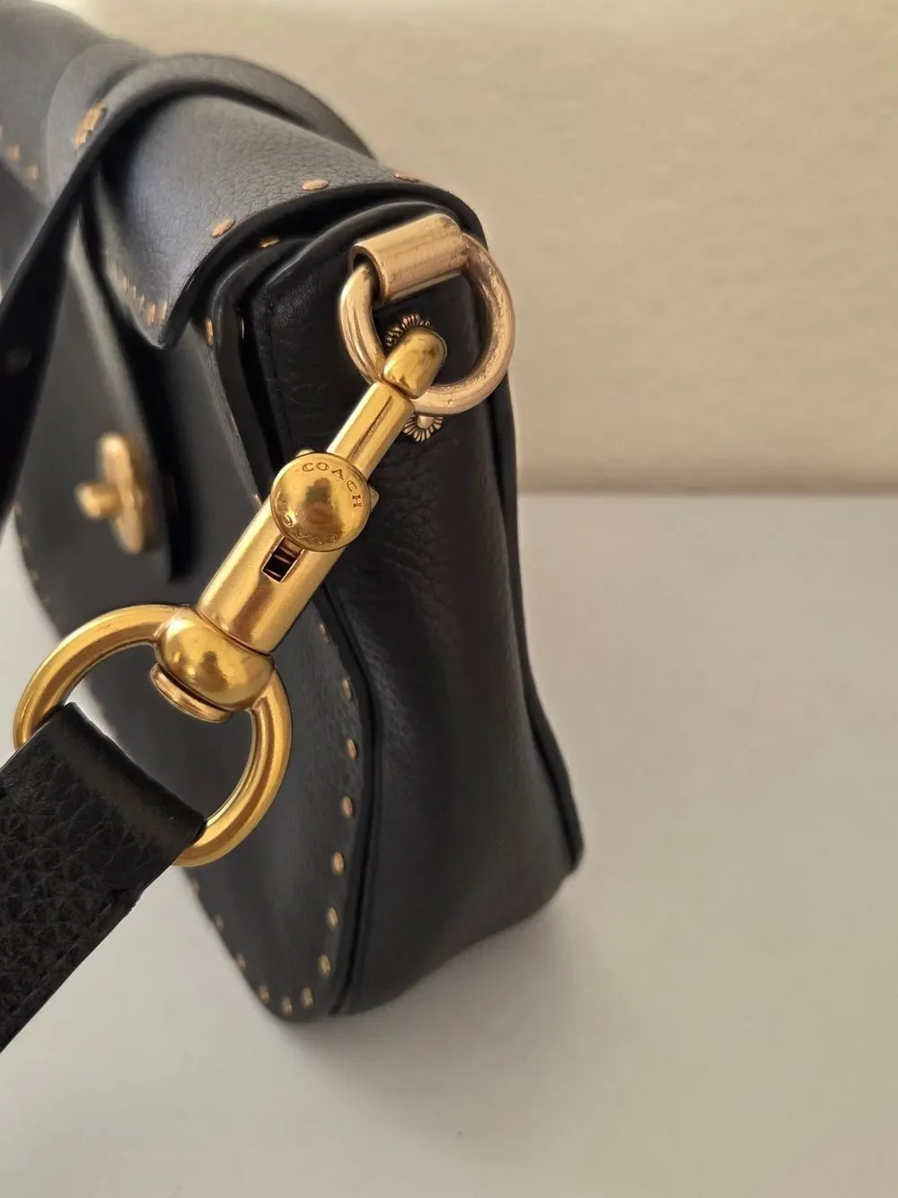 ✨️Coach 1941 Collection Black Pebbled Leather Crossbody with Gold Studs